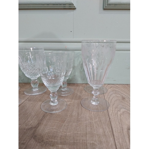 537 - Large collection of nine Waterford cut glass crystal glasses and other glass vases and candle holder... 