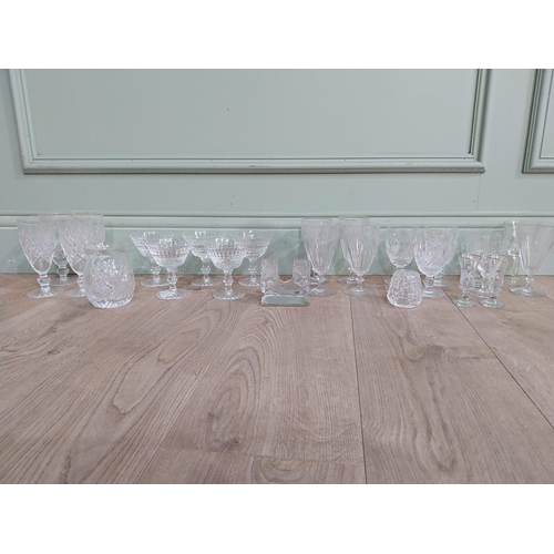 537 - Large collection of nine Waterford cut glass crystal glasses and other glass vases and candle holder... 