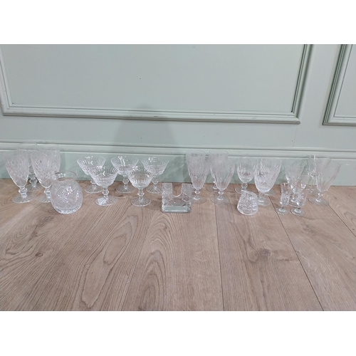 537 - Large collection of nine Waterford cut glass crystal glasses and other glass vases and candle holder... 