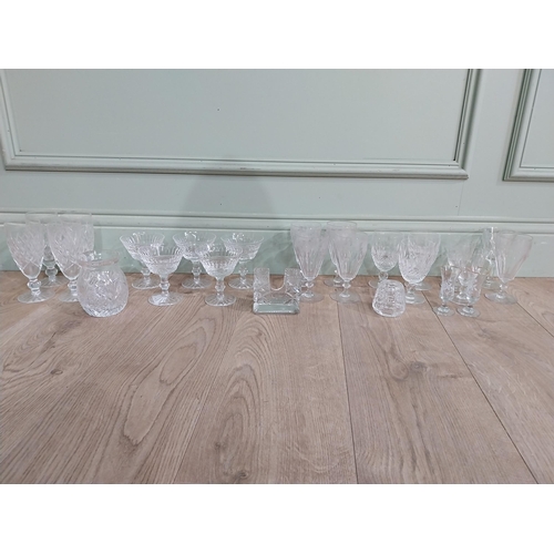 537 - Large collection of nine Waterford cut glass crystal glasses and other glass vases and candle holder... 