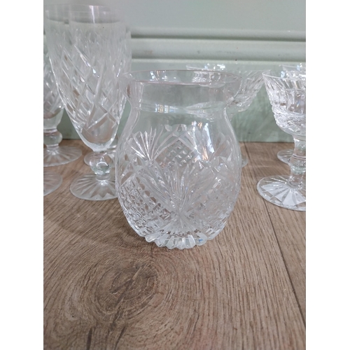 537 - Large collection of nine Waterford cut glass crystal glasses and other glass vases and candle holder... 