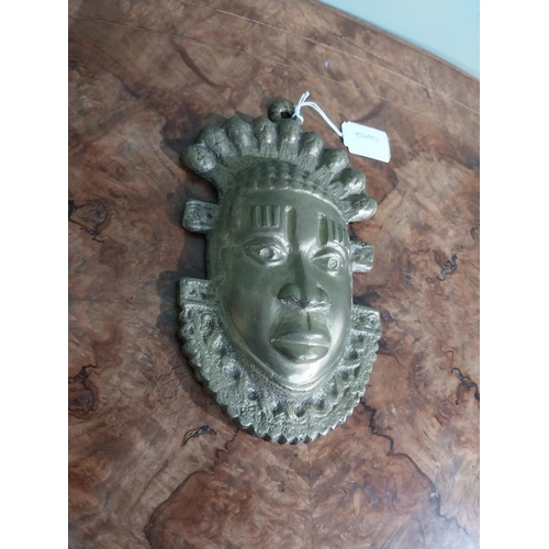 550 - African Benin bronze mask {23 cm H x 13 cm W}.