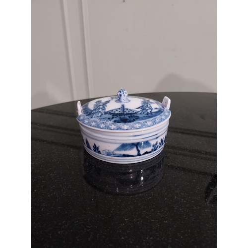 552 - Blue and white po, soap dish, boot and glass vase. {12 cm H}. 20 cm H and 10 cm H}