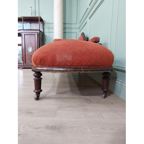 559 - 19th C. Carved mahogany and upholstered chaise longue on turned legs and castors. {80 cm H x 195 cm ... 