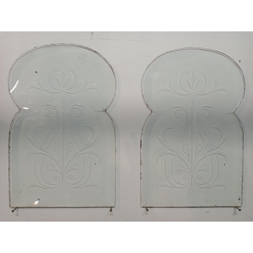 560 - Pair of Art Deco style etched and bevelled glass panels with floral decoration. {H 54cm x W 35cm x D... 