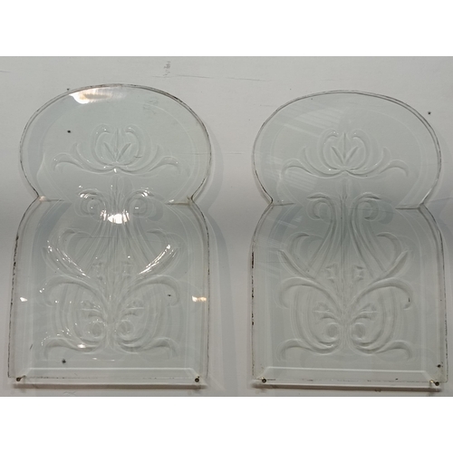 560 - Pair of Art Deco style etched and bevelled glass panels with floral decoration. {H 54cm x W 35cm x D... 