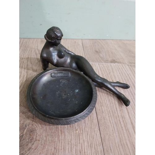 563 - Art Deco Egyptian figure on onyx base {12 cm H x 10 cm W  x 10 cm D} and ashtray surmounted by femal... 