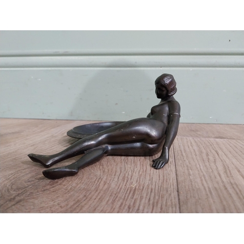 563 - Art Deco Egyptian figure on onyx base {12 cm H x 10 cm W  x 10 cm D} and ashtray surmounted by femal... 