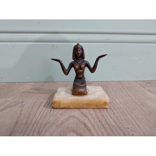 563 - Art Deco Egyptian figure on onyx base {12 cm H x 10 cm W  x 10 cm D} and ashtray surmounted by femal... 