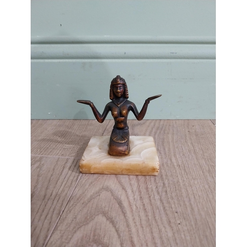 563 - Art Deco Egyptian figure on onyx base {12 cm H x 10 cm W  x 10 cm D} and ashtray surmounted by femal... 