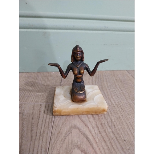 563 - Art Deco Egyptian figure on onyx base {12 cm H x 10 cm W  x 10 cm D} and ashtray surmounted by femal... 