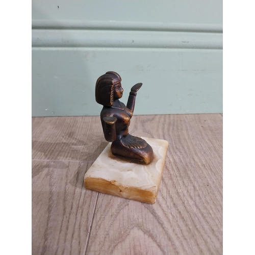 563 - Art Deco Egyptian figure on onyx base {12 cm H x 10 cm W  x 10 cm D} and ashtray surmounted by femal... 