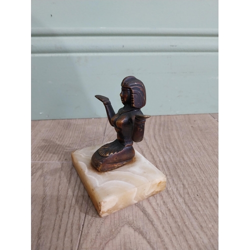 563 - Art Deco Egyptian figure on onyx base {12 cm H x 10 cm W  x 10 cm D} and ashtray surmounted by femal... 