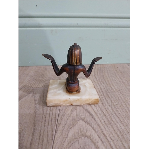 563 - Art Deco Egyptian figure on onyx base {12 cm H x 10 cm W  x 10 cm D} and ashtray surmounted by femal... 