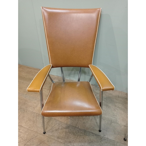 564 - Pair of retro chrome leather armchairs. {H 100cm x W 65cm x D 60cm}.  NOT AVAILABLE TO VIEW IN PERSO... 