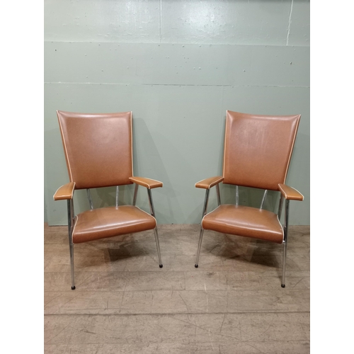 564 - Pair of retro chrome leather armchairs. {H 100cm x W 65cm x D 60cm}.  NOT AVAILABLE TO VIEW IN PERSO... 