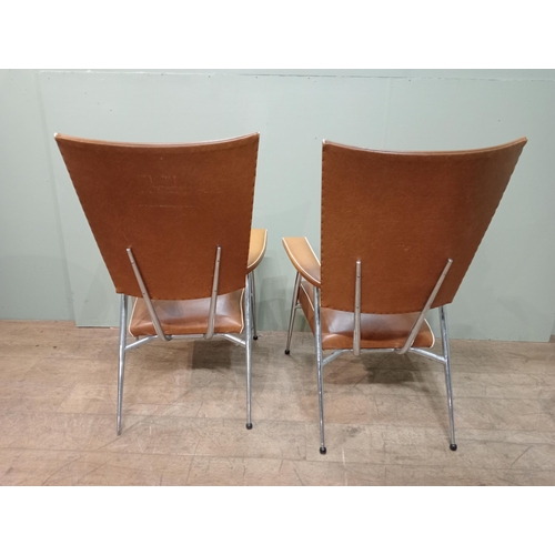 564 - Pair of retro chrome leather armchairs. {H 100cm x W 65cm x D 60cm}.  NOT AVAILABLE TO VIEW IN PERSO... 