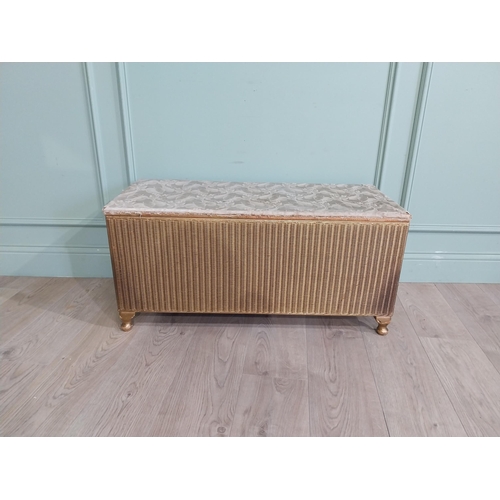 567 - Wicker style upholstered ottoman. {45 cm H x 90 cm W x 40 cm D} and upholstered clothes basket. {40 ... 