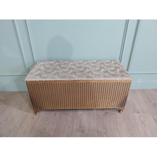 567 - Wicker style upholstered ottoman. {45 cm H x 90 cm W x 40 cm D} and upholstered clothes basket. {40 ... 