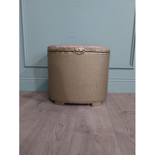 567 - Wicker style upholstered ottoman. {45 cm H x 90 cm W x 40 cm D} and upholstered clothes basket. {40 ... 