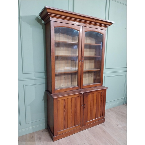 568 - 19th C. Pitch pine bookcase with two glazed doors over two blind doors. {244 cm H x 142 cm W x 48 cm... 