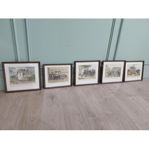 57 - Set of five early 20th C. Framed coloured prints depicting Town Scenes mounted in mahogany frames. {... 