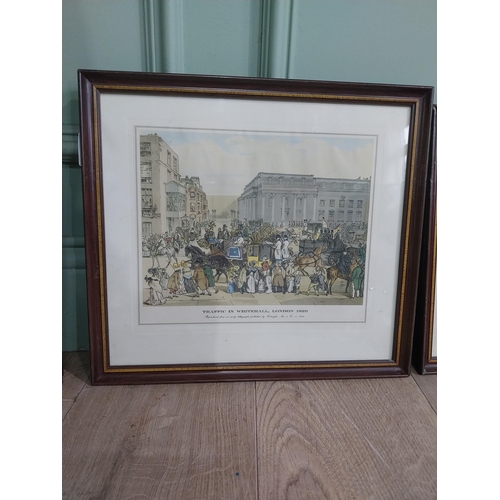 57 - Set of five early 20th C. Framed coloured prints depicting Town Scenes mounted in mahogany frames. {... 