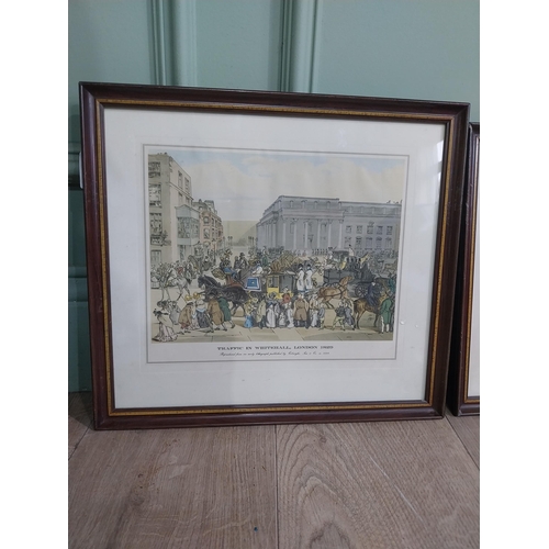 57 - Set of five early 20th C. Framed coloured prints depicting Town Scenes mounted in mahogany frames. {... 