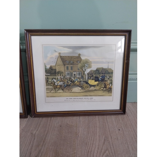 57 - Set of five early 20th C. Framed coloured prints depicting Town Scenes mounted in mahogany frames. {... 