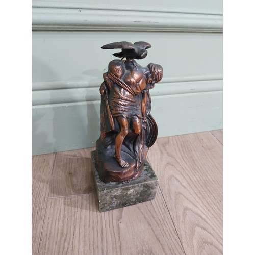 571 - Bronzed model of Cuchulainn on marble base. {23 cm H x 9 cm W x 9 cm D}.