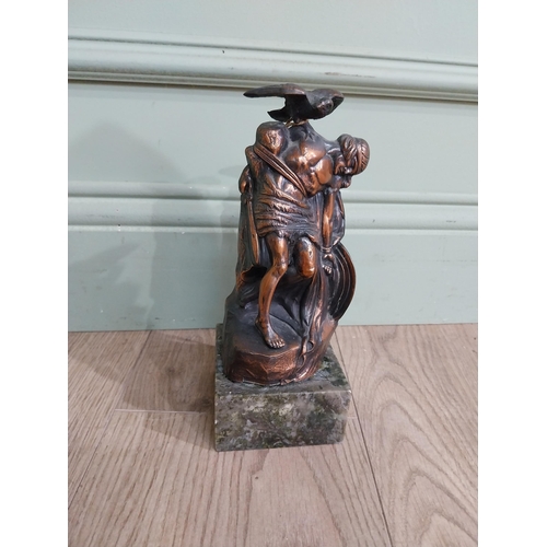 571 - Bronzed model of Cuchulainn on marble base. {23 cm H x 9 cm W x 9 cm D}.