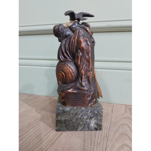 571 - Bronzed model of Cuchulainn on marble base. {23 cm H x 9 cm W x 9 cm D}.