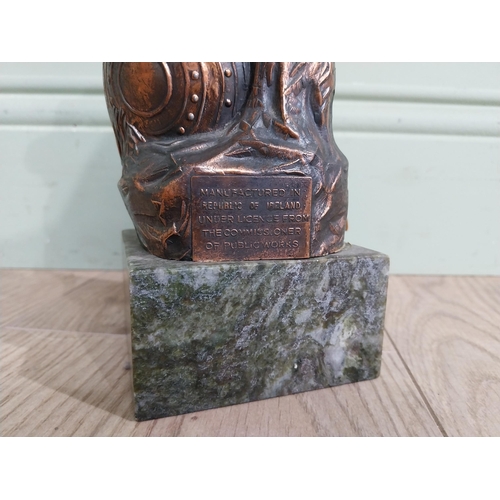 571 - Bronzed model of Cuchulainn on marble base. {23 cm H x 9 cm W x 9 cm D}.