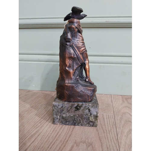 571 - Bronzed model of Cuchulainn on marble base. {23 cm H x 9 cm W x 9 cm D}.