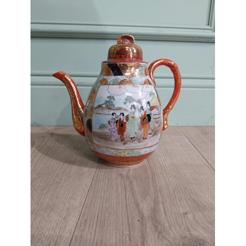 573 - Ceramic po {13 cm H x 32 cm W x 22 cm D}. and oriental ceramic teapot. {22  cm H x 20 cm W x 13 cm D... 