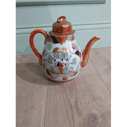 573 - Ceramic po {13 cm H x 32 cm W x 22 cm D}. and oriental ceramic teapot. {22  cm H x 20 cm W x 13 cm D... 