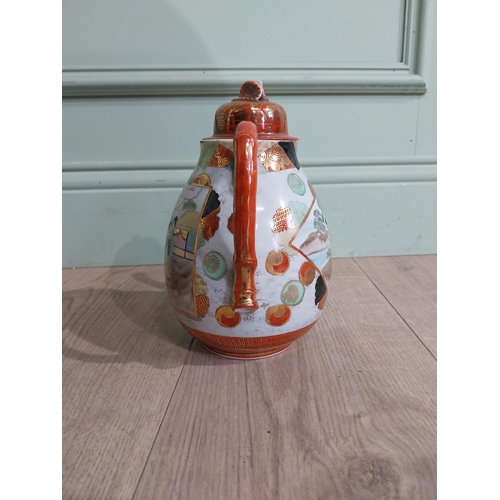 573 - Ceramic po {13 cm H x 32 cm W x 22 cm D}. and oriental ceramic teapot. {22  cm H x 20 cm W x 13 cm D... 