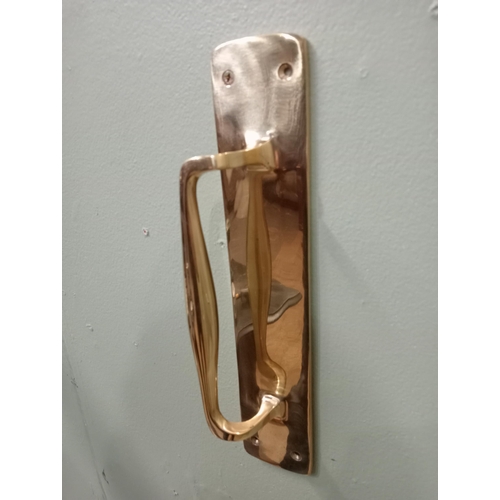 574 - Pair of solid brass door handles. {H 31cm x W 7cm x D 5cm}.  NOT AVAILABLE TO VIEW IN PERSON