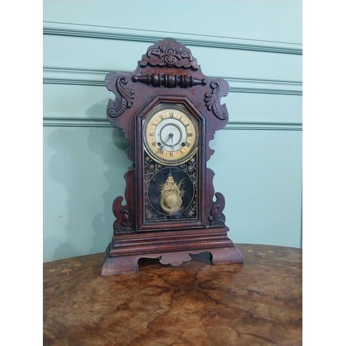 586 - Edwardian painted pine Gingerbread clock with enamel dial.{58 cm H x 36 cm W x 14 c D}.