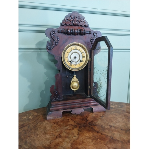 586 - Edwardian painted pine Gingerbread clock with enamel dial.{58 cm H x 36 cm W x 14 c D}.