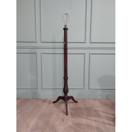 591 - Edwardian mahogany standard lamp on tripod base. {178 cm H x 50 cm Dia.}.