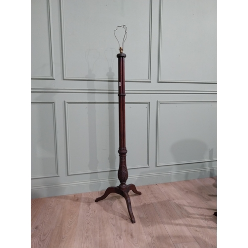 591 - Edwardian mahogany standard lamp on tripod base. {178 cm H x 50 cm Dia.}.