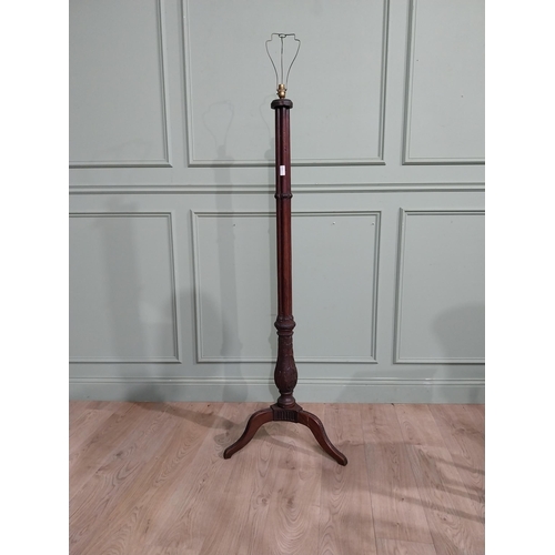 591 - Edwardian mahogany standard lamp on tripod base. {178 cm H x 50 cm Dia.}.