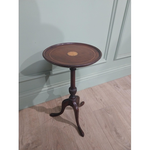 592 - Two Edwardian mahogany wine tables on turned columns and three outswept feet. {53 cm H x 31 cm Dia} ... 