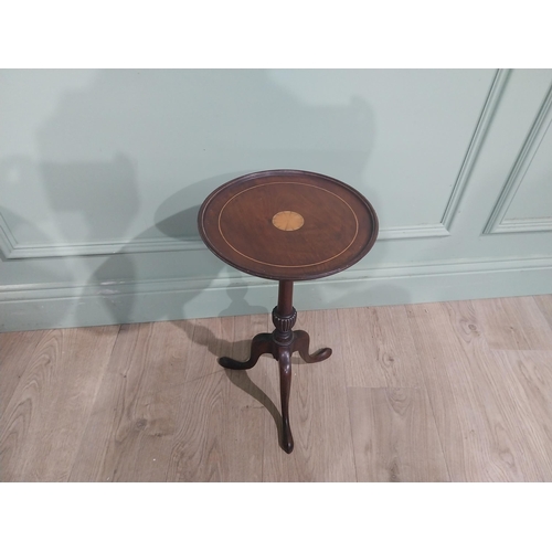 592 - Two Edwardian mahogany wine tables on turned columns and three outswept feet. {53 cm H x 31 cm Dia} ... 