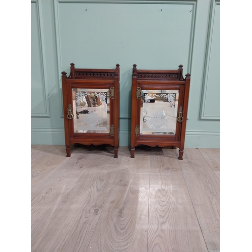 594 - Pair of Edwardian mahogany cabinets with single mirrored doors. {64 cm Hx  36 cm W x 24 cm W}.