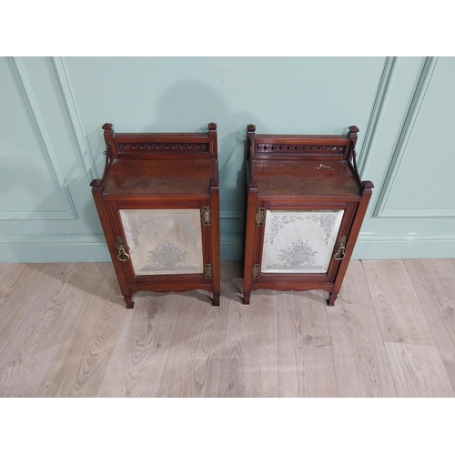 594 - Pair of Edwardian mahogany cabinets with single mirrored doors. {64 cm Hx  36 cm W x 24 cm W}.