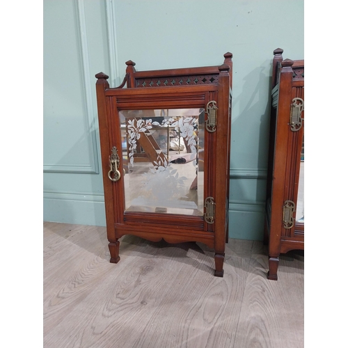 594 - Pair of Edwardian mahogany cabinets with single mirrored doors. {64 cm Hx  36 cm W x 24 cm W}.