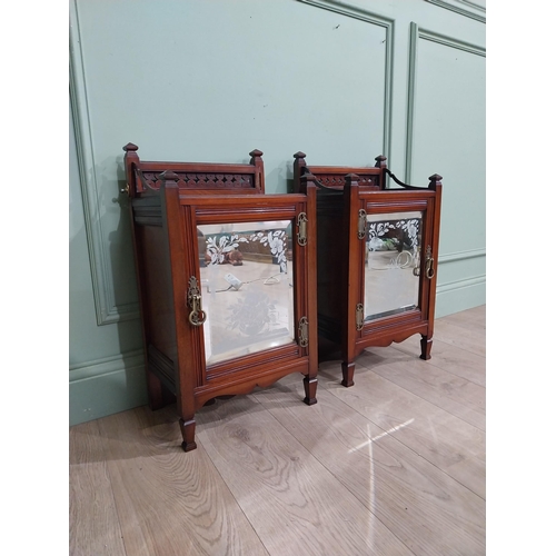 594 - Pair of Edwardian mahogany cabinets with single mirrored doors. {64 cm Hx  36 cm W x 24 cm W}.