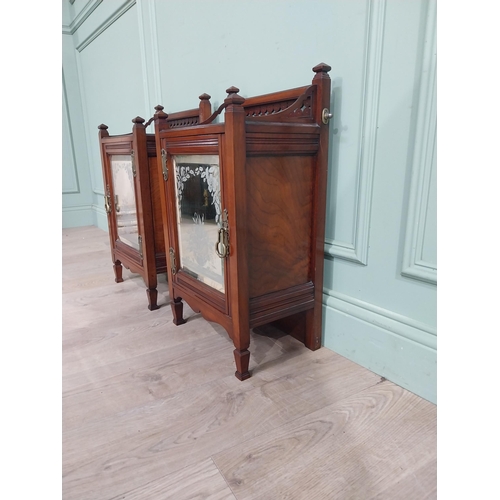 594 - Pair of Edwardian mahogany cabinets with single mirrored doors. {64 cm Hx  36 cm W x 24 cm W}.